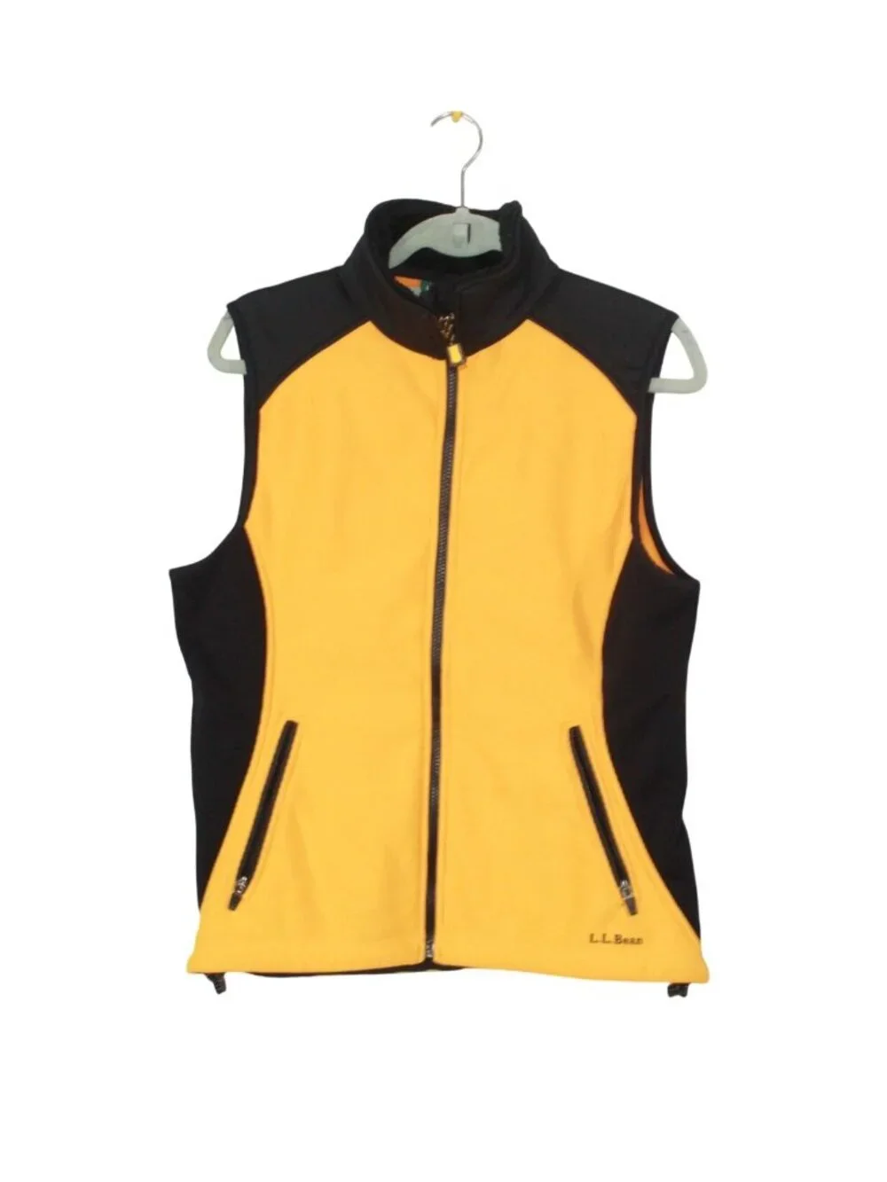 LL Bean Polartec Fleece Vest Yellow Black Full Zip Size M